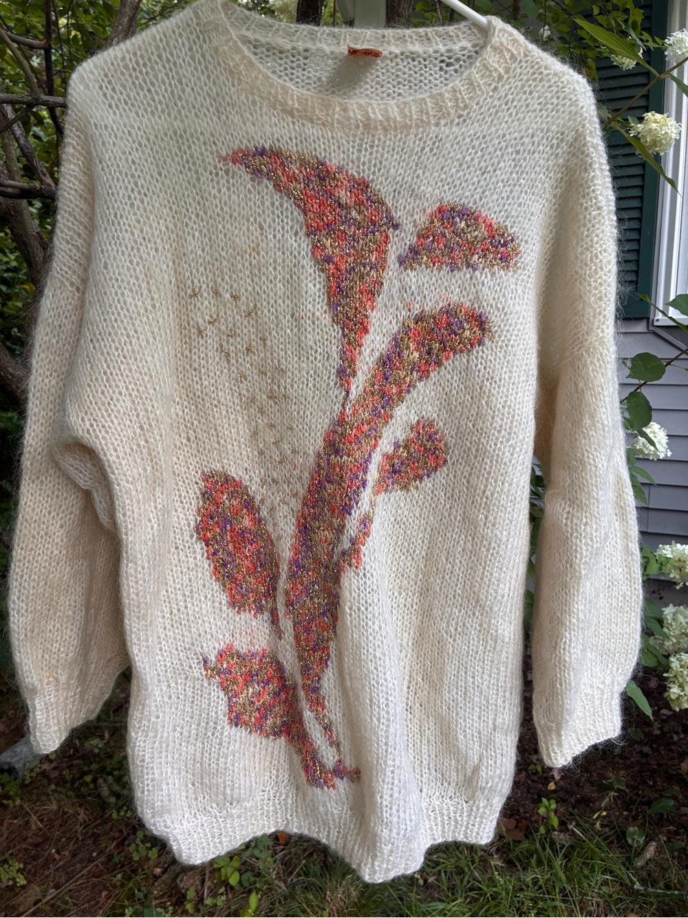 Vintage Handmade Crewneck Sweater with Colorful Floral Embroidery